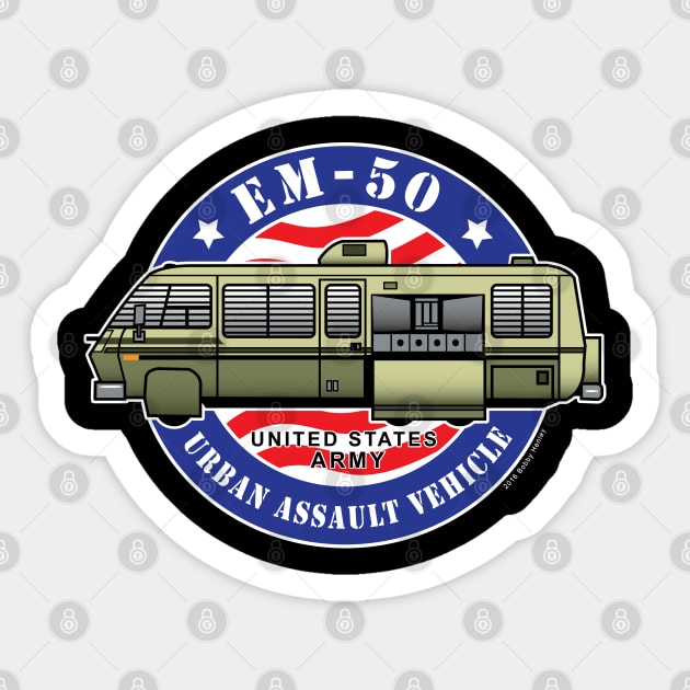 EM-50 Urban Assault Vehicle Sticker by Illustratorator